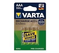 Varta Endless Energy - Pack de 4 Pilas AAA Recargables (NiMH, 3500 ciclos, 550 mAh, precargadas)