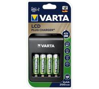 VARTA Cargador de Pilas, incl. 4X AA 2100mAh, cargador para pilas AA/AAA/9V recargables y dispositivos USB, LCD Plug Charger+, carga a ranura única