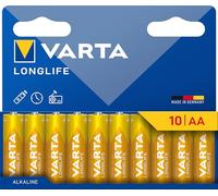 VARTA Longlife - Pilas alcalinas AA (10 Unidades, 1,5 V, Ideal para cámara Digital, Controlador, Monitor de presión Arterial Embalaje sin plástico)