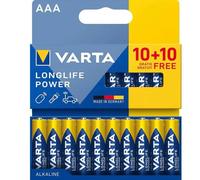 VARTA Longlife Power Pilas AAA Alcalinas de Alto Rendimiento Ultra Larga Duración 10+10 TOTAL 20 Pilas AAA / VARTA Longlife Power Pilas AAA Alcalinas de Alto Rendimiento Ultra Larga Duración
