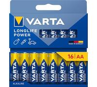 VARTA Longlife Power - Pilas alcalinas AA (16 Unidades, 1,5 V, Ideal para cámara Digital, Controlador, Monitor de presión Arterial Embalaje sin plástico)