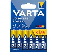 VARTA Longlife Power - Pilas alcalinas AA (6 Unidades, 1,5 V, Ideal para cámara Digital, Controlador, Monitor de presión Arterial Embalaje sin plástico)