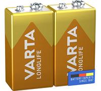 Varta Pila de 9 V Longlife 6LR61 (paquete de 2 unidades), pilas alcalinas E-Block, adecuados para los detectores de incendios, detectores de humo, afinadores