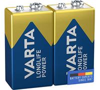 Varta Pila de 9 V Longlife Power 6LR61 (paquete de 2 unidades) pilas alcalinas E-Block, adecuados para los detectores de incendios, detectores de humo, afinadores, azul