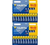 Varta Pilas alcalinas Longlife Power AA 1,5 V – 20 unidades, sin plástico, ideal para cámara digital