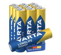 VARTA Pilas AA, Pack de 10, Longlife Power, alcalinas | LR6 1,5 V, Made in Germany, conservación hasta 10 años, para consola de juegos, cepillo de dientes, ratón, mando o linterna