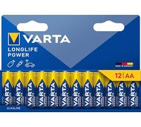 VARTA Pilas AA, Pack de 12, Longlife Power, alcalinas | LR6 1,5 V, Made in Germany, conservación hasta 10 años, para consola de juegos, cepillo de dientes, ratón, mando o linterna