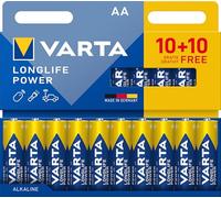 VARTA Pilas AA, Pack de 20 (10+10), Longlife Power, alcalinas, 1,5 V | pila AA LR6, Made in Germany, conservación hasta 10 años, para consola de juegos, cepillo de dientes, ratón o mando