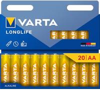 VARTA Pilas AA, Pack de 20, Longlife, alcalinas, 1,5 V | Tamaño LR6, Made in Germany, conservación hasta 10 años, para mando a distancia, reloj de pared, radio, despertador