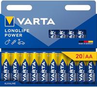 VARTA Pilas AA, Pack de 20, Longlife Power, alcalinas | LR6 1,5 V, Made in Germany, conservación hasta 10 años, para consola de juegos, cepillo de dientes, ratón, mando o linterna