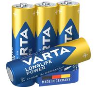 VARTA Pilas AA, Pack de 4, Longlife Power, alcalinas | LR6 1,5 V, Made in Germany, conservación hasta 10 años, para consola de juegos, cepillo de dientes, ratón, mando o linterna