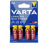 VARTA Pilas AA, paquete de 4, Longlife Max Power, Alcalinas, 1,5V, aptas para cámaras digitales, controladores, monitores de presión arterial, Made in Germany