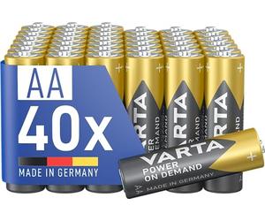 VARTA Pilas AA, paquete de 40, Power on Demand, Alcalinas, 1,5V, para accesorios de ordenador, dispositivos Smart Home, linternas, Made in Germany