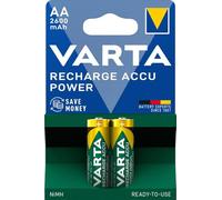 VARTA Pilas AA, recargables, paquete de 2, Recharge Accu Power, batería recargable, 2600 mAh Ni-MH, sin efecto memoria, precargadas, listas para usar