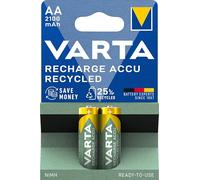 VARTA Pilas AA, recargables, paquete de 2, Recharge Accu Recycled, batería recargable, 2100 mAh Ni-MH, fabricadas con un 21% de materiales reciclados, precargadas, listas para usar