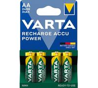 VARTA Pilas AA, recargables, paquete de 4, Recharge Accu Power, batería recargable, 2400 mAh Ni-MH, sin efecto memoria, precargadas, listas para usar
