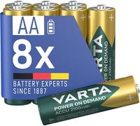 VARTA Pilas AA, recargables, paquete de 8, batería recargable, Power on Demand, 2100 mAh Ni-Mh, precargadas, listas para usar