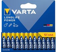 VARTA Pilas AAA, Pack de 12, Longlife Power, alcalinas | LR03 1,5 V, Made in Germany, conservación hasta 10 años, para consola de juegos, cepillo de dientes, ratón, mando o linterna
