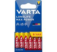 VARTA Pilas AAA, Pack de 6, Longlife MAX Power, alcalinas | LR03 1,5 V, Made in Germany, conservación hasta 10 años, para cámara digital, flash, consola de juegos, mando o GPS