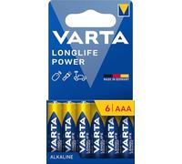 VARTA Pilas AAA, Pack de 6, Longlife Power, alcalinas | LR03 1,5 V, Made in Germany, conservación hasta 10 años, para consola de juegos, cepillo de dientes, ratón, mando o linterna