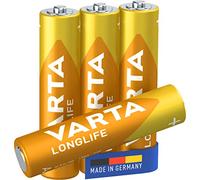 VARTA Pilas AAA, paquete de 4, Longlife, Alcalinas, 1,5V, aptas para mandos a distancia, despertadores, radios, relojes de pared, Made in Germany
