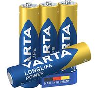 VARTA Pilas AAA, paquete de 4, Longlife Power, Alcalinas, 1,5V, para juguetes, ratones inalámbricos, linternas eléctricas, Made in Germany