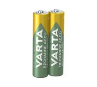 VARTA Pilas AAA, Recargables, Pack de 2, Recharge Accu Recycled | 800 mAh pila Ni-MH, Tamaño HR03 1,2 V, precargadas, sin efecto memoria, de material reciclado al 25 %, LED-Linterna