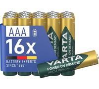 VARTA Pilas AAA, recargables, paquete de 16, Recharge Accu Power on Demand, batería recargable, 1000 mAh Ni-MH, sin efecto memoria, precargadas, listas para usar