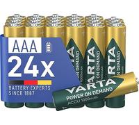 VARTA Pilas AAA, recargables, paquete de 24, Recharge Accu Power on Demand, batería recargable, 1000 mAh Ni-MH, sin efecto memoria, precargadas, listas para usar
