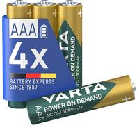 VARTA Pilas AAA, recargables, paquete de 4, Recharge Accu Power, batería recargable, 1000 mAh Ni-MH, sin efecto memoria, precargadas, listas para usar
