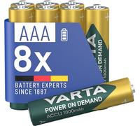 VARTA Pilas AAA, recargables, paquete de 8, batería recargable, Power on Demand, 1000 mAh Ni-Mh, precargadas, listas para usar