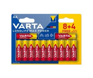 Varta Pilas alcalinas Longlife Max Power Mignon 12 8+4, (AA/LR6)