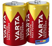 VARTA Pilas D Mono, paquete de 2, Longlife Max Power, Alcalinas, 1,5V, aptas para cámaras digitales, controladores, monitores de presión arterial, Made in Germany