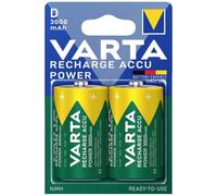 VARTA Pilas D Mono, recargables, paquete de 2, Recharge Accu Power, batería recargable, 3000 mAh Ni-MH, sin efecto memoria, precargadas, listas para usar