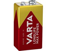 VARTA Pilas de 9V, paquete de 1, Longlife Max Power, Alcalina, para detectores de incendios, detectores de humo, micrófonos