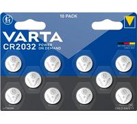 VARTA Pilas de Botón CR2032, paquete de 10, Power on Demand, Lithium, 3V, embalaje seguro para niños, para dispositivos Smart Home, llaves de coche