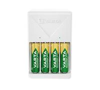 VARTA Plug Charger para 2/4 Pilas Recargables AA, AAA NiMH (Incl. 4 Pilas AA 2100 mAh), Enchufe UE