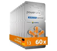 VARTA PowerOne P 13 Pilas para audífonos PR48, 310 mAh, 1,45 V, 60 Unidades | wireless approved para audífonos Bluetooth, Tamaño p13, tecnología zinc-aire, sin mercurio, Made in Germany