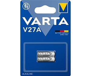 Varta v27 a/lr27 - pack de 2 pilas (alcalina, 12 v, 19 mah). | embalaje seguro para niños, para termómetro, pulsómetro, llave de coche, mando a distancia, báscula o calculadora