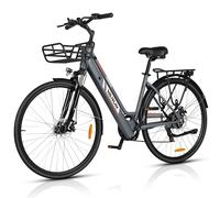 VARUN Bicicleta Electrica, 28" Ebike Hombres Mujeres con Sensores de Par, 36V 360Wh Batería, hasta 80KM, Motor 250W, Bici Electrica con 6 Velocidades, Cesta, Pantalla LCD para Viajeros Urbanos