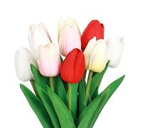 VaryFloral 10 Piezas Flores Artificiales Tulipanes Ramo de Flores Multicolor Decoración de Flores Artificiales PU Realista Flore en Látex per La Decorazione Della Festa Calle Hogar Boda Decorazione