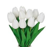 VaryFloral 10 Piezas Tulipanes Artificiales Flores Artificiales Blanco Ramo Realistas Cabeza de Flores Blancas en Látex Flor Reales Falsas para la Decoración de la Boda del Partido Hotel