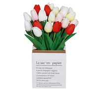VaryFloral 20 Piezas Flores Artificiales Rosa Tulipanes Artificiales con Bolsa de Papel Flores Artificiales Decoracion Tallo único Ramo de Flores Realista Tulipanes para Fiesta Bricolaje Centro Mesa