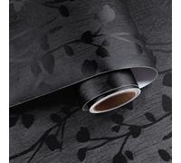 VaryPaper Papel de Pared Hojas Negro Vintage 40cmx200cm Vinilo Adhesivo Muebles Negro Mate Papel Pintado pared con Relieve Salon Dormitorio Baño Forro para Cajones Vinilo Autoadhesivo Armario