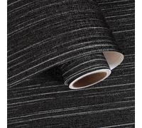 VaryPaper Papel Pintado de Tela Negro y Plata 40cmx200cm Vinilos Adhesivos para Muebles Negro Mate Papel de Pared con Textura de Lino Dormitorio Salon Vinilicos para Armario Baño Mesita de Noche