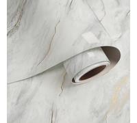 VaryPaper Papel pintado de vinilo autoadhesivo con efecto mármol gris dorado de 40 x 200 cm, papel de contacto de mármol brillante para encimeras de cocina, parte trasera adhesiva, lavable, papel