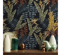 VaryPaper Papel Pintado Hojas Tropicales Negro y Dorado 44.5cmx800cm Papel Adhesivo Flores Para Muebles Papel Pared Elegante Papel Pintado Vinilico Papel Tapiz Autoadhesivo Cocina Dormitorio Armario