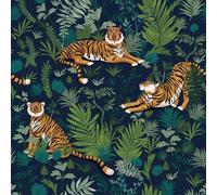 VaryPaper Papel Pintado pared Selva Papel Pintado Tigre 44.5cmx200cm Papel de Pared Azul Oscuro Vinilo Adhesivo Muebles Papel para Forrar Muebles Papel Pintado pared Dormitorio Infantil Armario