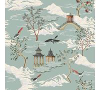VaryStyle Papel tapiz de paisaje chino de 17.7 x 118 pulgadas, color verde salvia, papel tapiz de despegar y pegar, papel de pared floral de árbol de montaña, papel de contacto exótico autoadhesivo