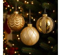 Varzi - Bola de árbol de Navidad dorada de cristal mate con refinadas decoraciones doradas brillantes, elegante y luminosa, 3 modelos surtidos para cualquier ambiente festivo, 10 cm - Varzi desde 1956